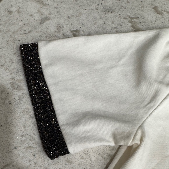 Zara White Women's Top with Black and gold Accents - Picture 3 of 5